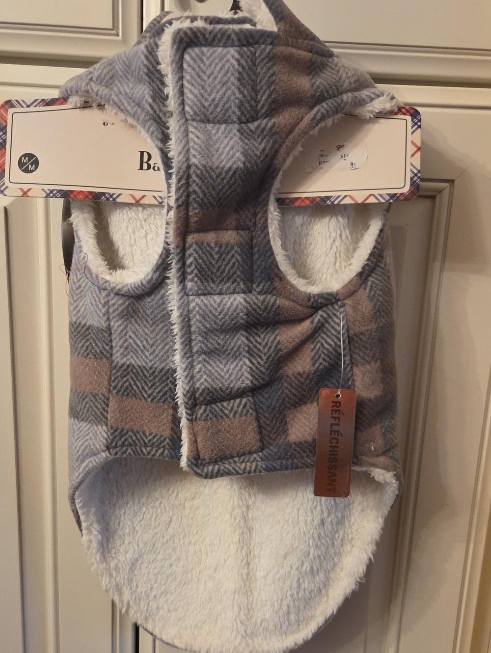 Plaid Sherpa-Lined Dog Vest - Gray & Brown